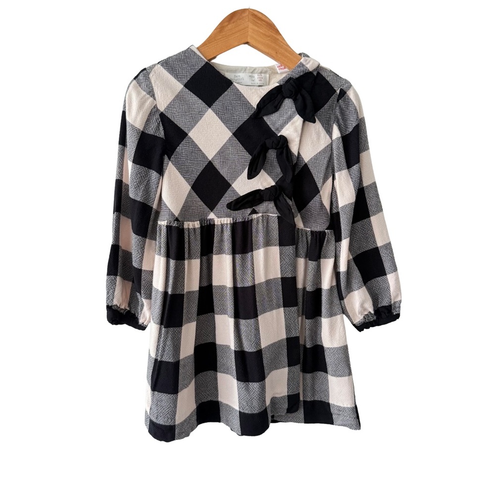 Zara Black and Cream Checkered Bow Kids Dress Tunic